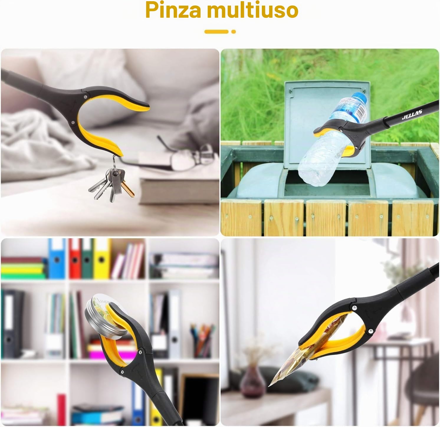 Jellas Pinza Telescopica, 80 cm Pinza Telescopica Pieghevole, Pinza Prensile, Raccoglitore di Immondizia, Pinza Morsetto in Gomma (Giallo)