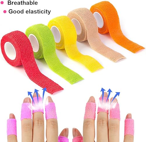 Miniatura 3 de Noverlife Vendaje autoadhesivo no tejido de 12 colores para protector de uñas, 1.0 in x 14.8 ft  1 pulgada x 5 yardas, cinta elástica cohesiva