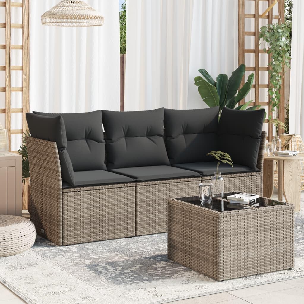 Salon de jardin gris avec coffre de rangement pour protéger vos coussins de la pluie