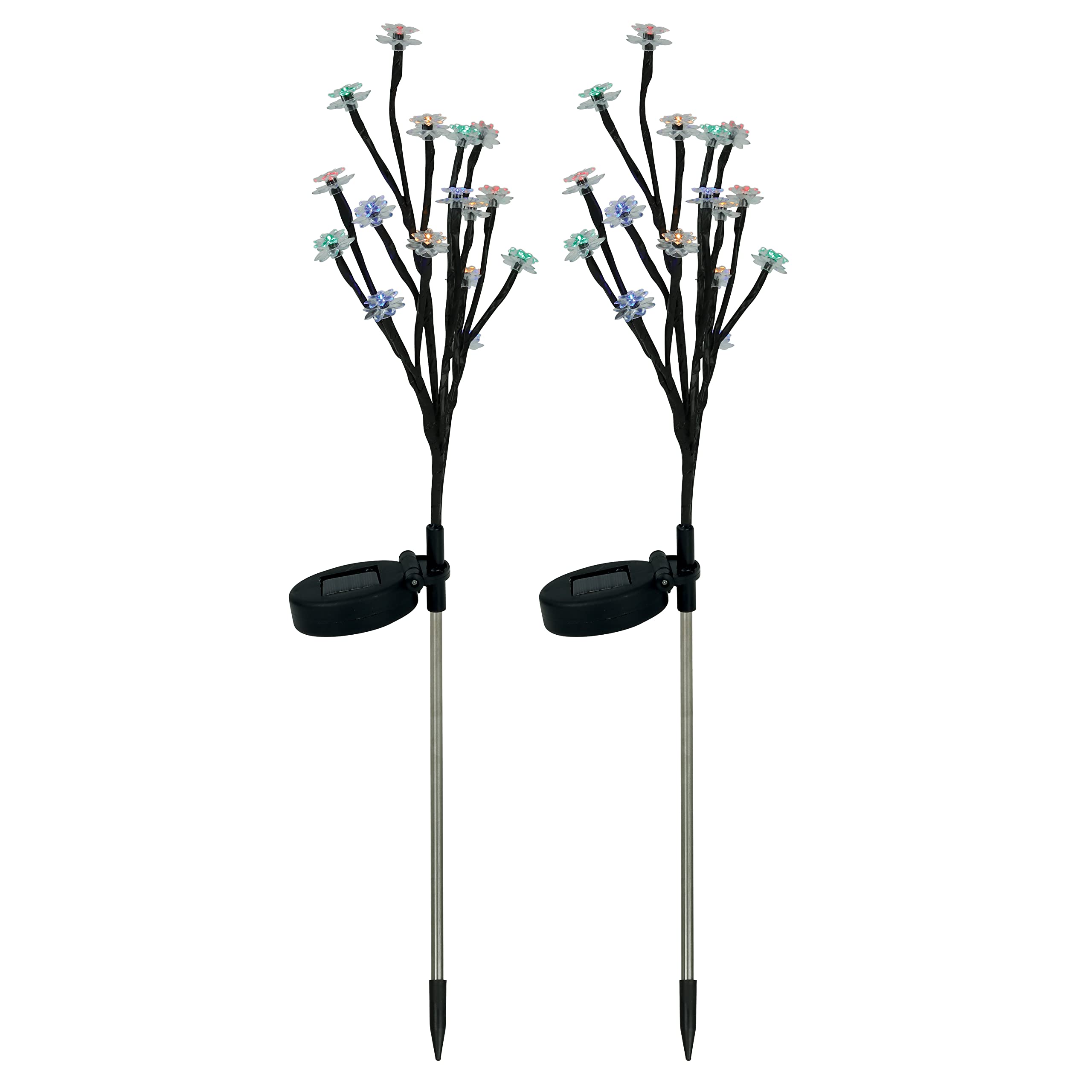 GardenwizeSet of 2 Solar Powered Flower Tree Stake Lights, 68cm Tall - Multicoloured LED Lights - No Running Costs, Back up Battery (GW295)