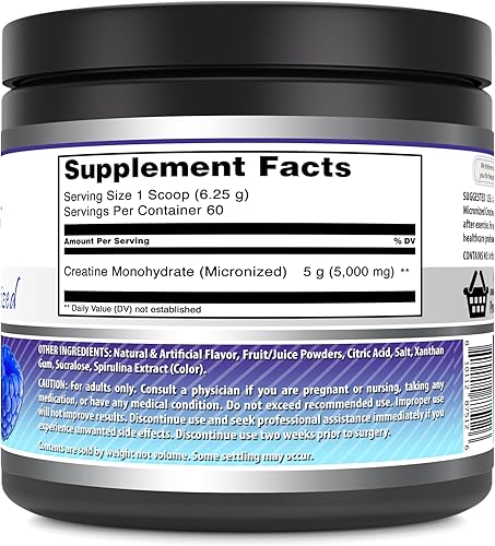 Miniatura 3 de Amazing Formulas - Suplemento en polvo de monohidrato de creatina micronizada  5000 mg por porción  Suplemento ideal antes y después del