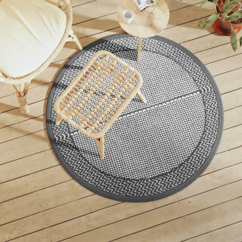 Tappeto per esterni ARAKIL grigio, diametro 120 cm, in polipropilene resistente, tappeto da giardino reversibile, per balcone, terrazza e soggiorno
