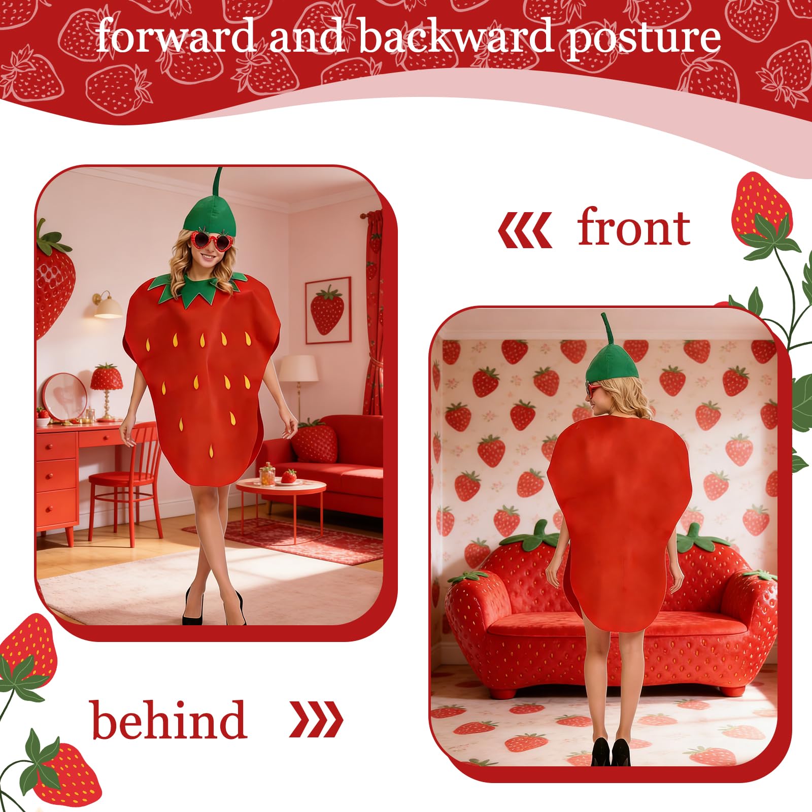 Strawberry Costume for Adults Lightweight & Comfortable Funny Fruit Cosplay Outfit - Image 4