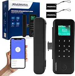 Fechadura Inteligente Wi-Fi para Porta de Vidro SL-Lumi Novadigital, Preto, com Biometria e Cartão NFC, Instalação Sobrepor, Tuya Smart e Smart Life