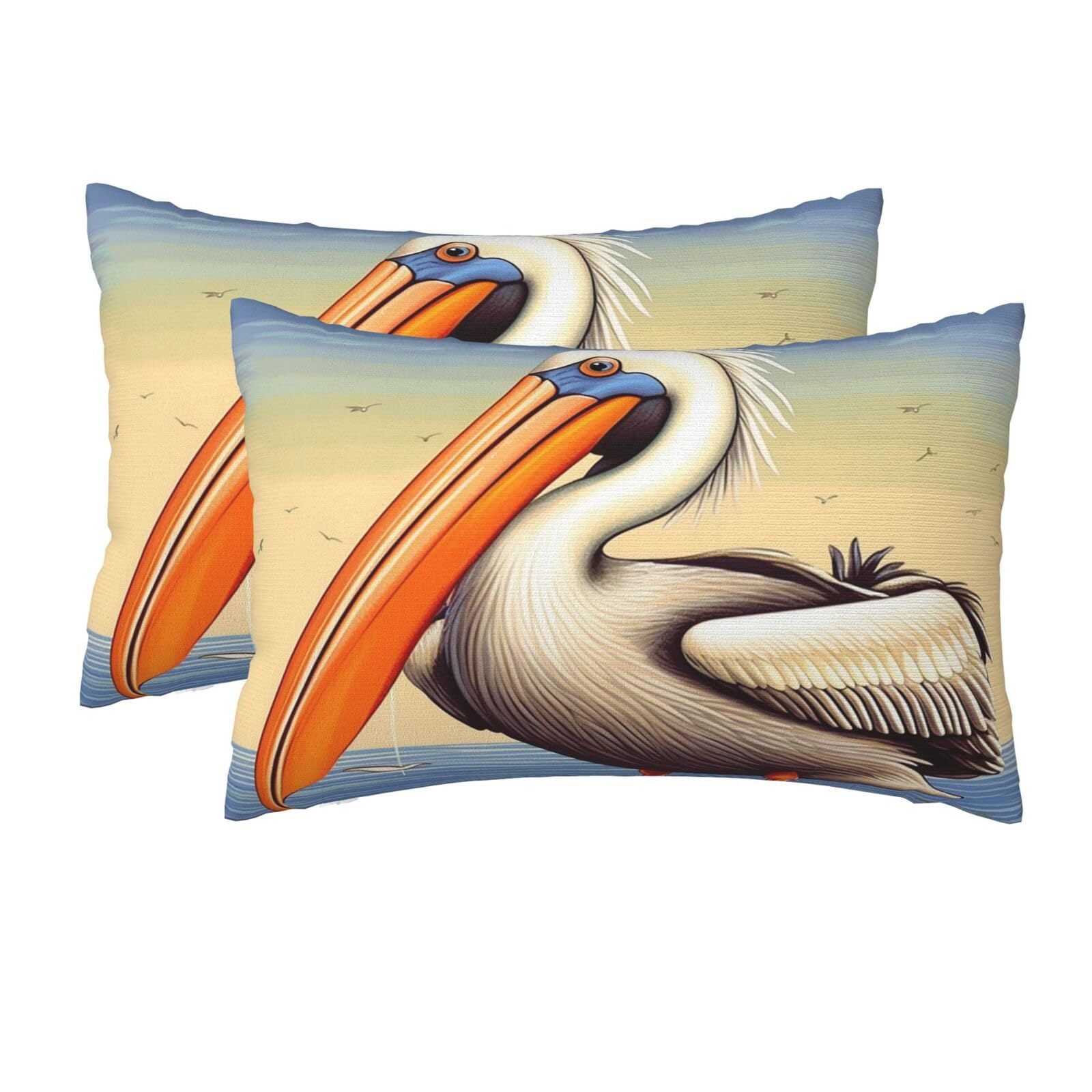 2 Pack Queen Size Pillow Cases for Hair and Skin Soft Breathable Pillow Case Covers with Hidden Zipper Pelican Birds Pillowcase 20x30 Inches Pillow Cover for Sleeping Gift