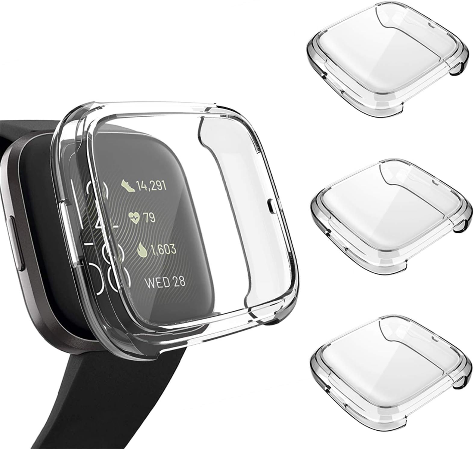 3 Pack Screen Protector Case, GHIJKL Ultra-Thin Slim Soft TPU Protective All-Around Full Cover Bumper Shell Compatible Fitbit Versa 2 Fitbit Versa 2 Smart Watch, Clear