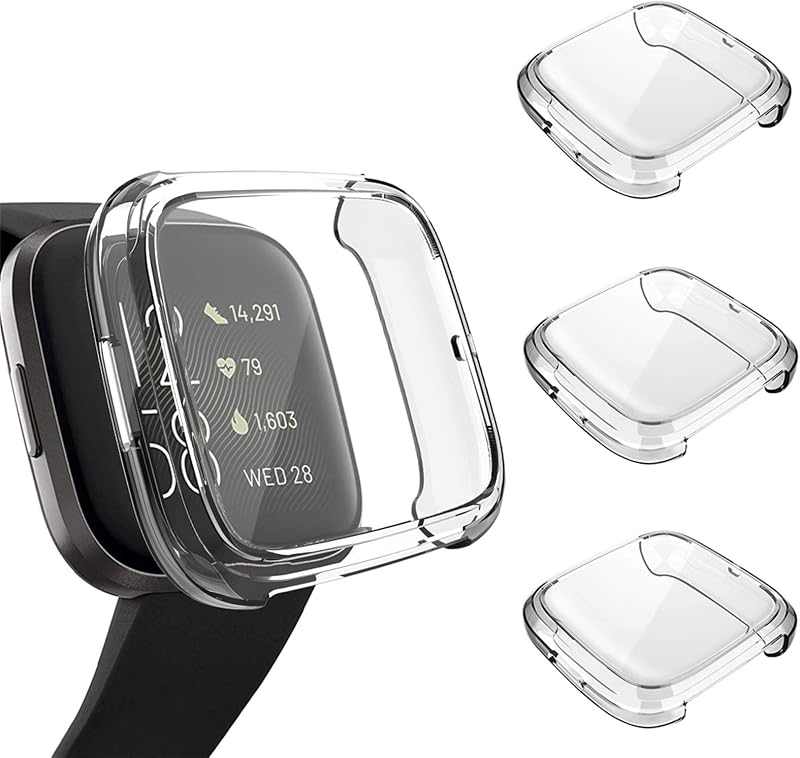 Paquete de 3 fundas protectoras de pantalla, GHIJKL ultrafinas, suaves y protectoras de TPU, carcasa completa, compatible con Fitbit Versa 2 Fitbit Versa 2, reloj inteligente, transparente