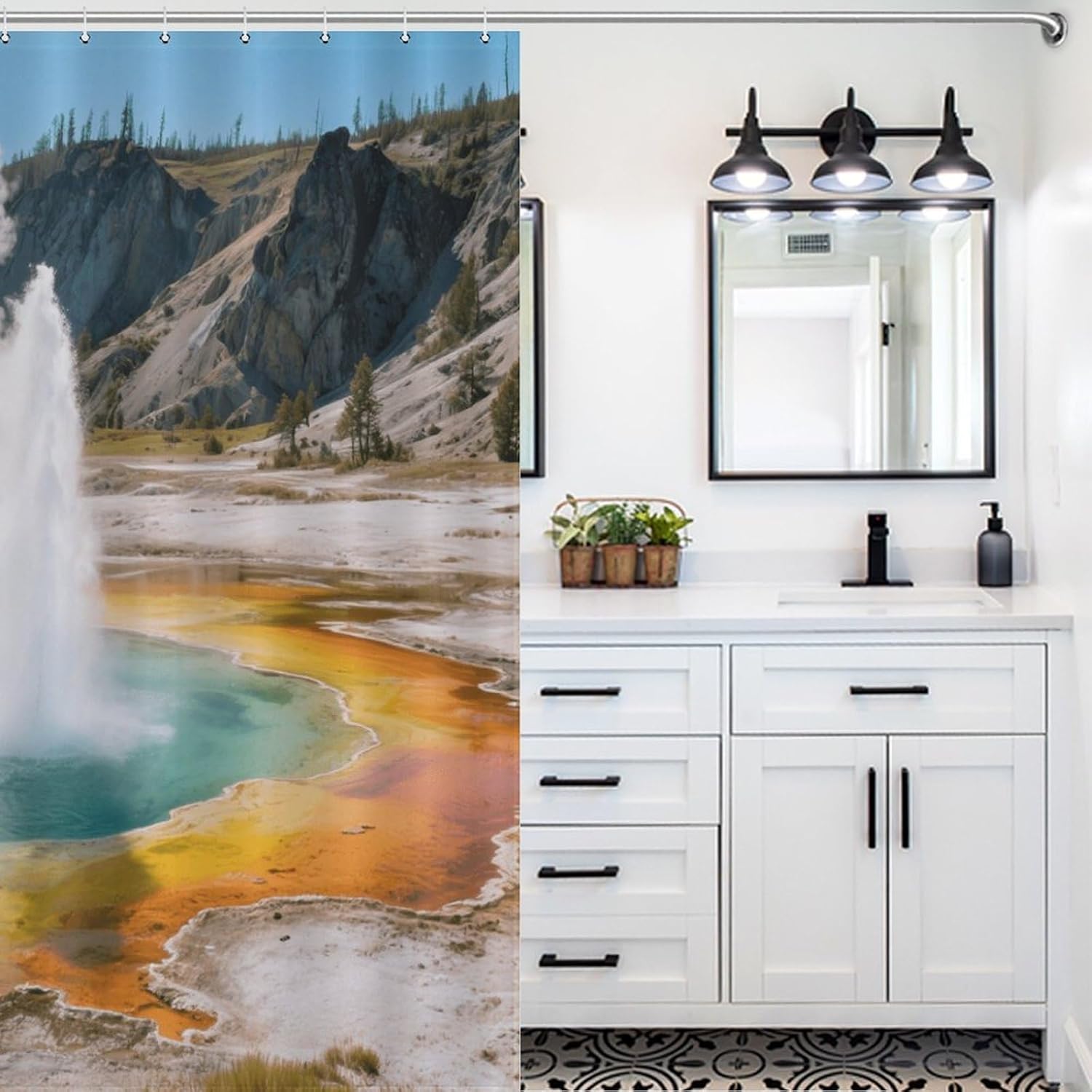 Shower Curtains Fabric Shower Curtain Liner Liner Showers Curtain Yellowstone National Park Geysers Showers Curtin Opaque for Privacy Protection Water Splash Protection High Aesthetics