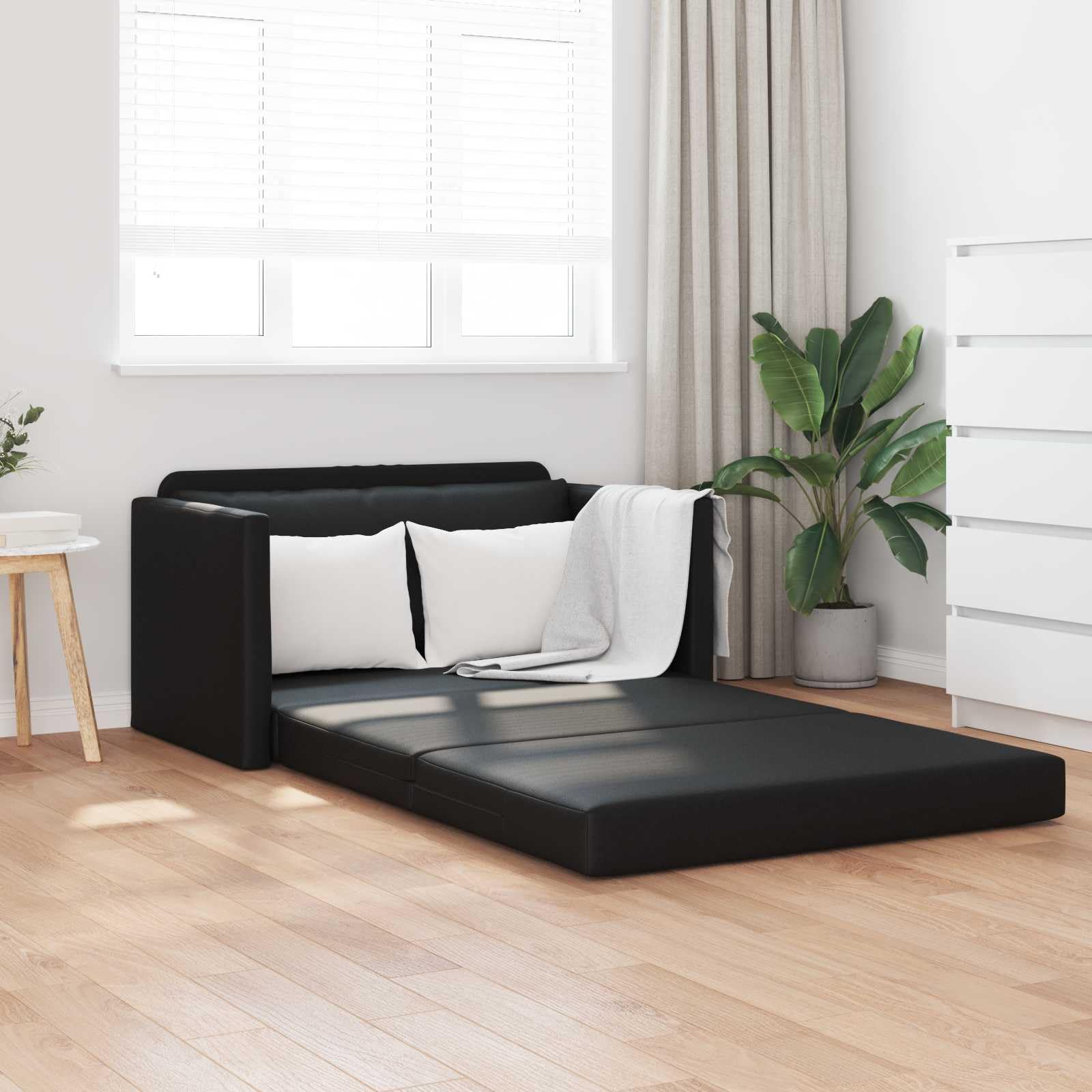 Quoril Canapé-lit noir 124 x 71 x 78 cm en cuir synthétique avec fonction couchage et espace de rangement pour salon, chambre d'amis, peu encombrant, confortable