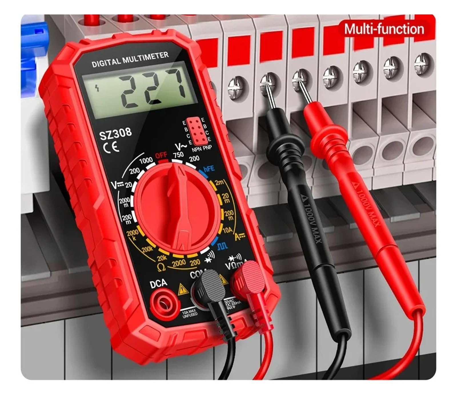 SZ308 multimetr LCD miernik prądu AC/DC cyfrowe podświetlenie Test fal kwadratowych miernik rezystancji napięcia elektryk(SZ308 Red)
