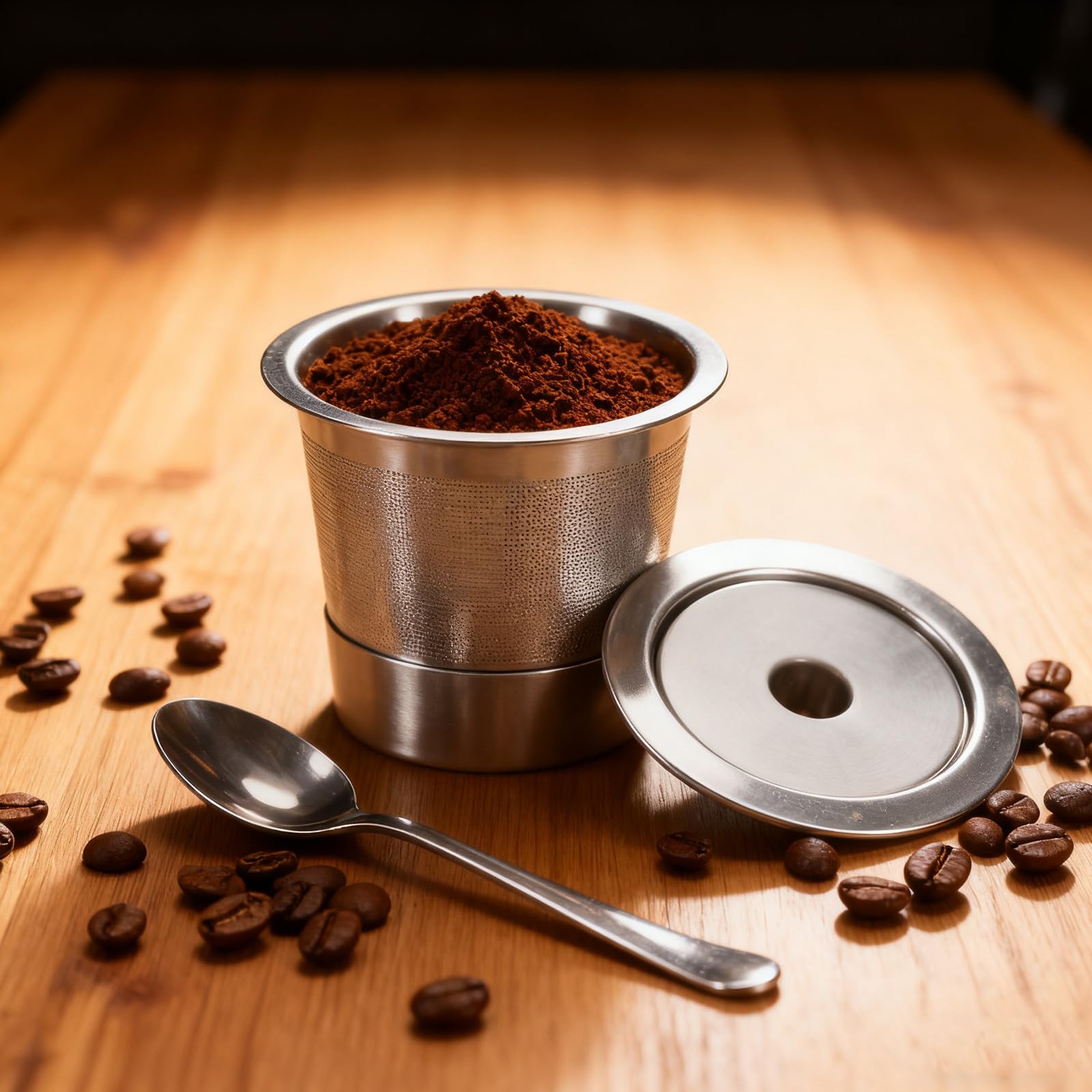 4 Pezzi Capsula Caffè Riutilizzabile in Acciaio Inox, Kit Argento | Ufficio e Casa, Supporta Preparazione Fai da Te, Lavabile, Pratica e Compatta per Uso Quotidiano