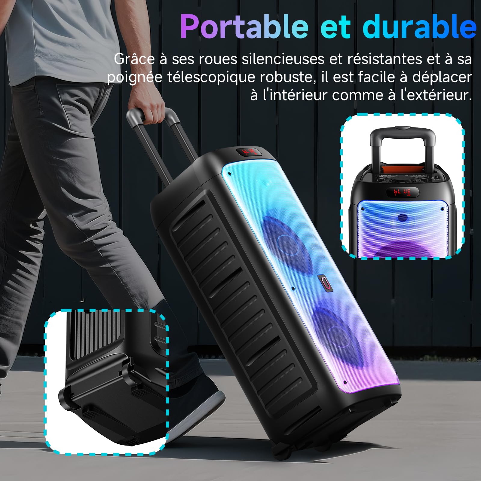 JYX Système Karaoke avec 2 Microphones sans Fil, Enceinte karaoké Professionnelle Portable Bluetooth avec Les lumières LED, idéale pour Les fêtes de Famille et Les Cadeaux, Support USB/TF/AUX/MIC/TWS