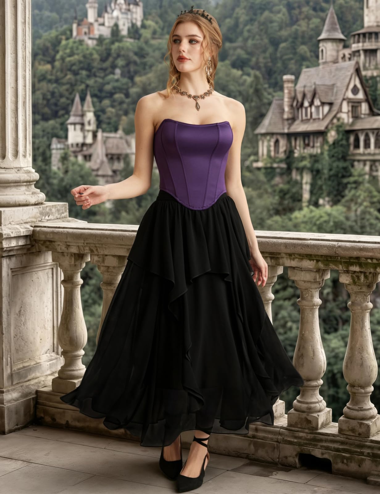 SCARLET DARKNESS Maxi Röcke Für Damen, Mittelalter Rock, Renaissance Rock, Irregulär Rüschen Elastische Taille Lange Röcke
