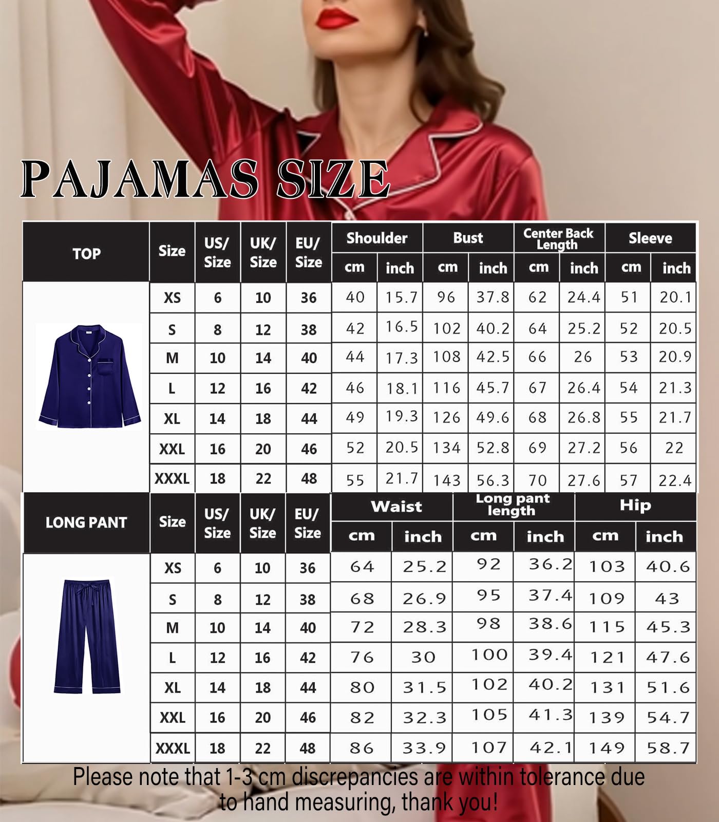 WJing Yi Jia Conjunto de pijama de seda de 3 piezas para mujer, tallas XS a 3XL, conjunto de pijama de satén sedoso, conjunto de pijama largo para dormir