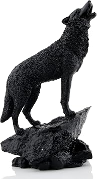 Wildlife Howling Wolf Statue and Figurine Black Wolf Sculpture for Home Decor