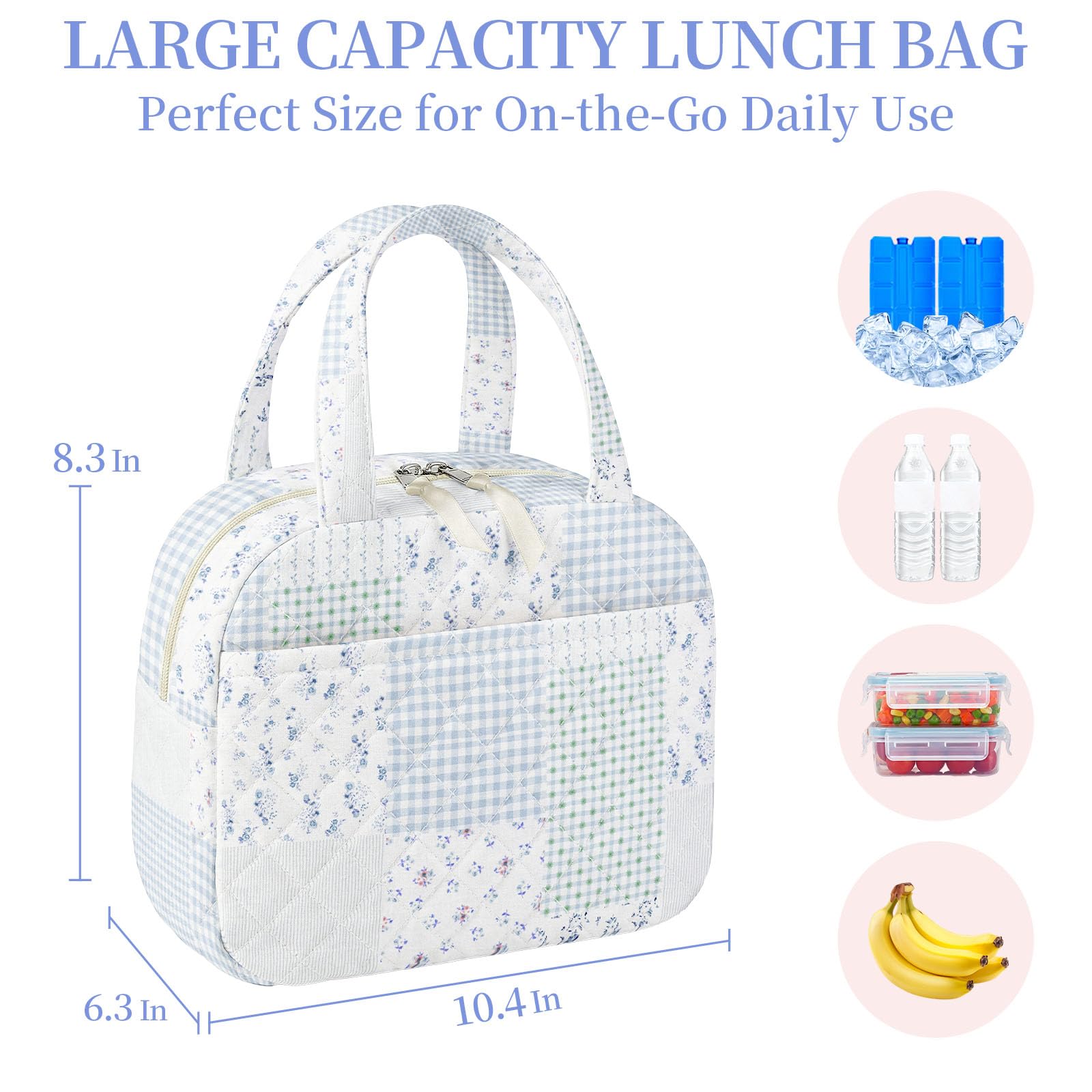 Condition photo showing New/Like New for wobagmen quilted lunch box for women,coquette aesthetic lunch box for teen girls,cute floral lunch bags for work, school,office,picnic,travel (green blue pin)