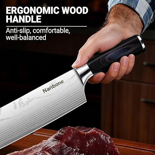 Miniatura 5 de Nakiri - Cuchillo de cocina de 7 pulgadas afilado para carne y verduras, cuchillo de chef asiático de Damasco para el hogar y la cocina con mango