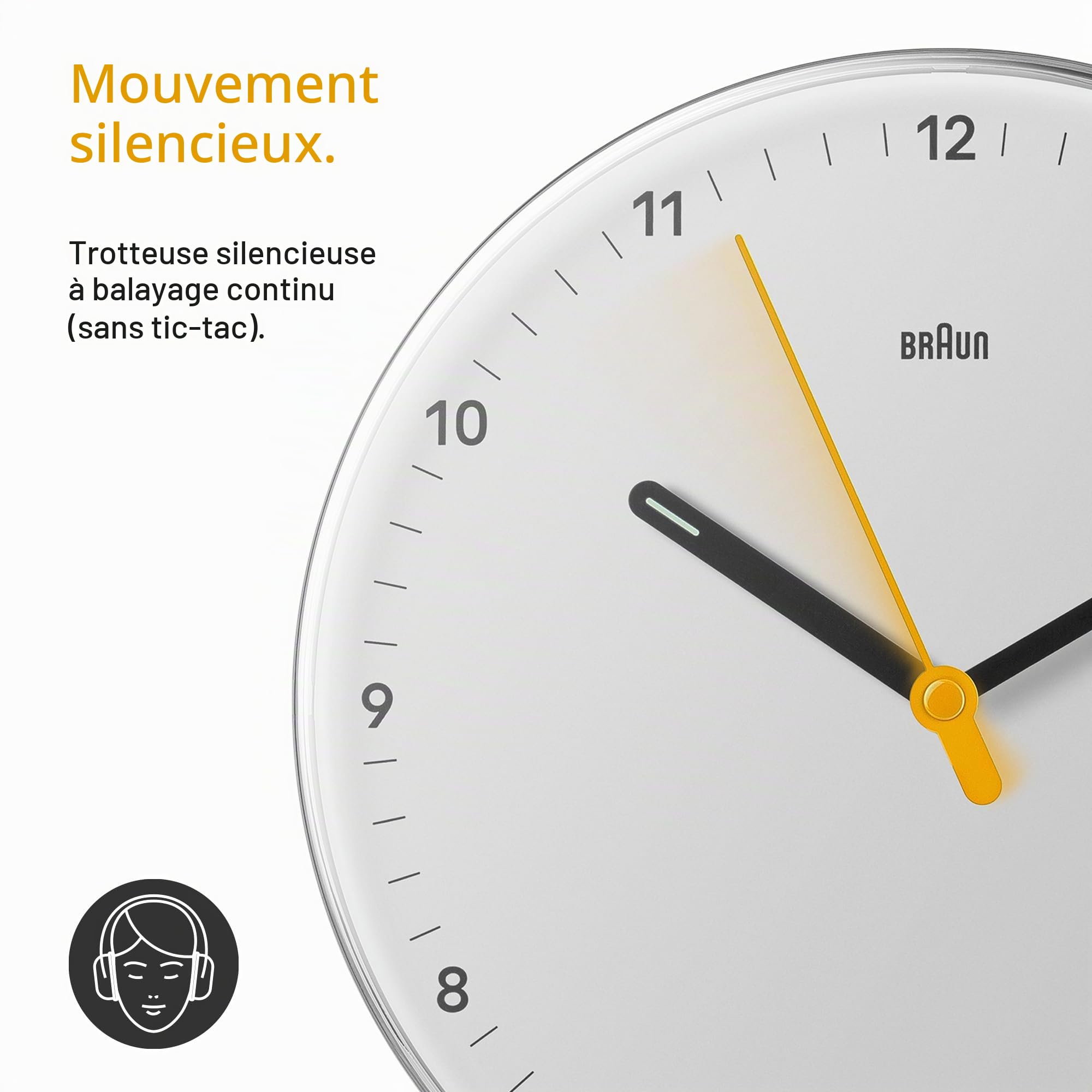 Braun Horloge Murale analogique Classique avec Mouvement à Quartz Silencieux, Facile à Lire, diamètre 23 cm en Noir, modèle BC26W.