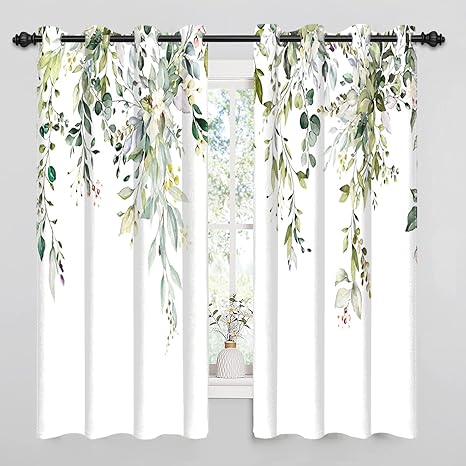 Verdunkelungsvorhang Eukalyptus Blätter | 2er Set 140x145cm | Mit Ösen & Wärmeschutz