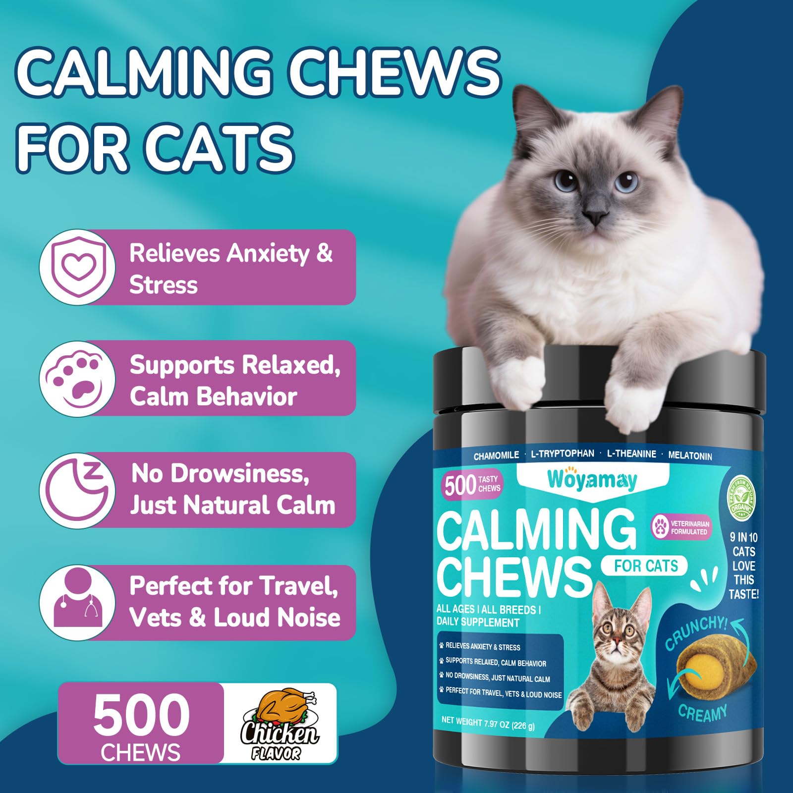 Woyamay Calming Cat Treats, 500 Crunchy & Creamy Cat Calming Treats - Image 2