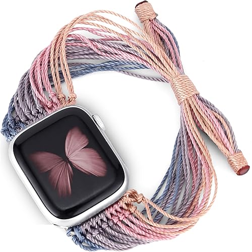 JR.DM Boho Watch Bands Compatible with Apple Watch 40mm 41mm 38mm 44mm 42mm 45mm 46mm Women, Cute Handmade Friendship Bracelet String for iWatch Series SE/10/9/8/7/6/5/4/3/2/1(Afterglow)