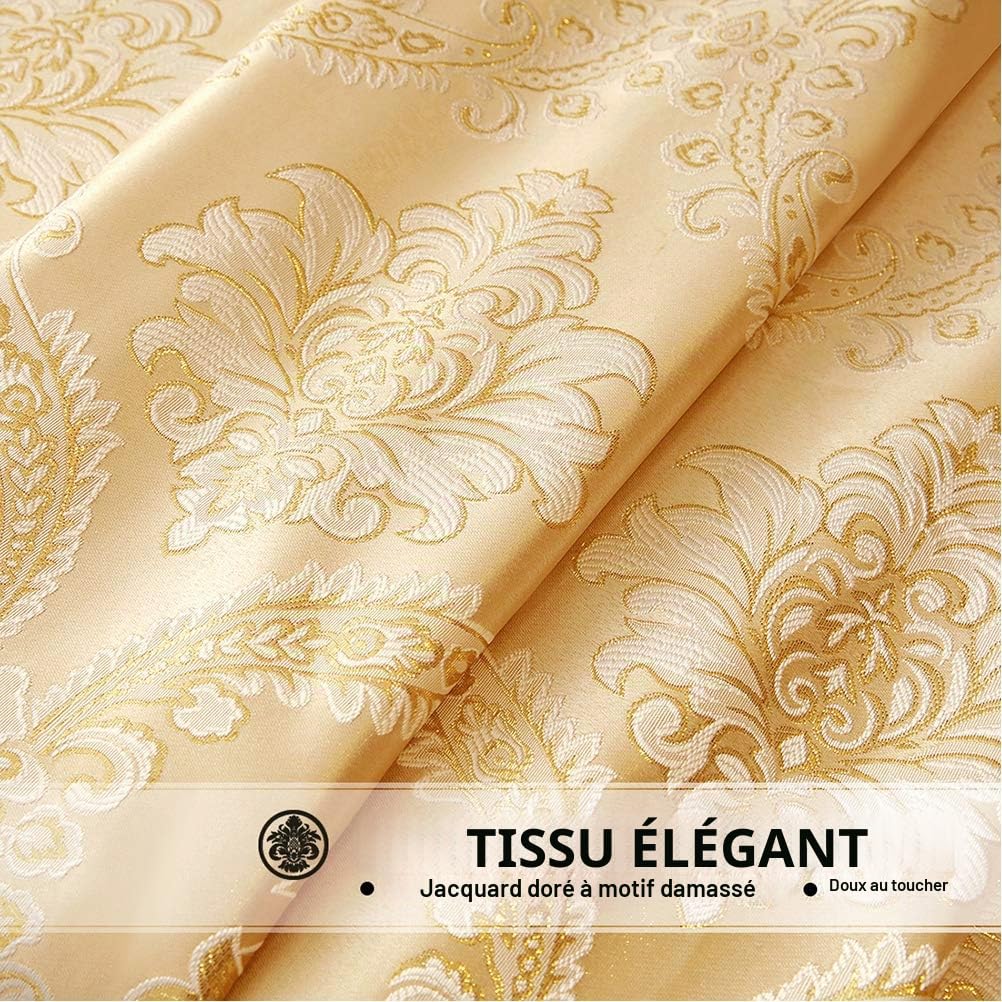 ELKCA Cantonnière en Jacquard doré Cascade pour Salon, avec Passe-Tringle (damassé-doré, 200 cm de Large, 1 Panneau)