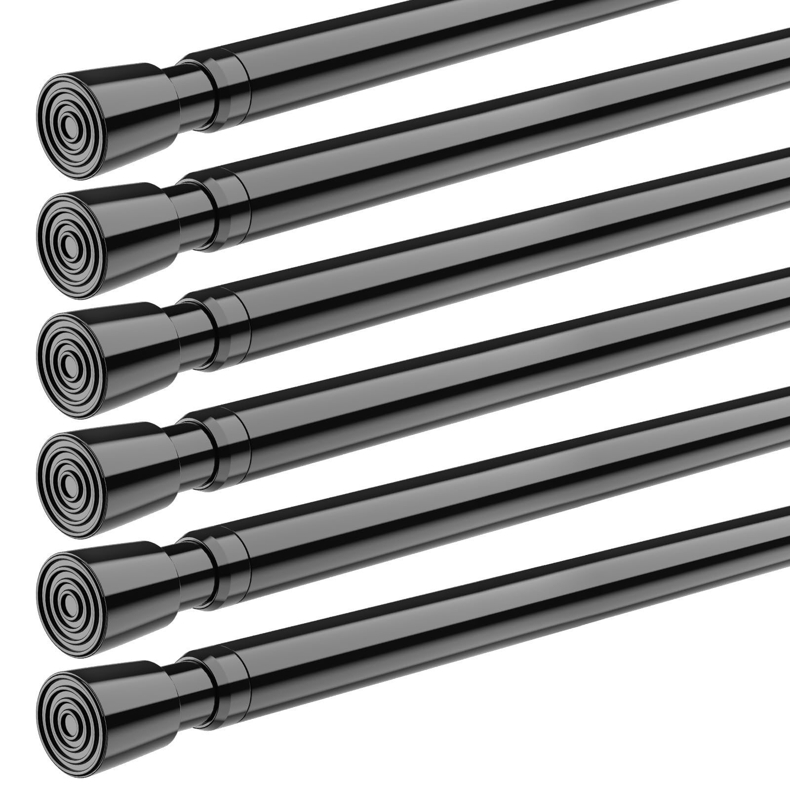 Tension Curtain Rod Black Spring Tension Curtain Rods 26-39 inch 6Pack Adjustable Spring Rods Extendable Tension Rod For Closet, Window, Kitchen,Bookshelf,Bathroom