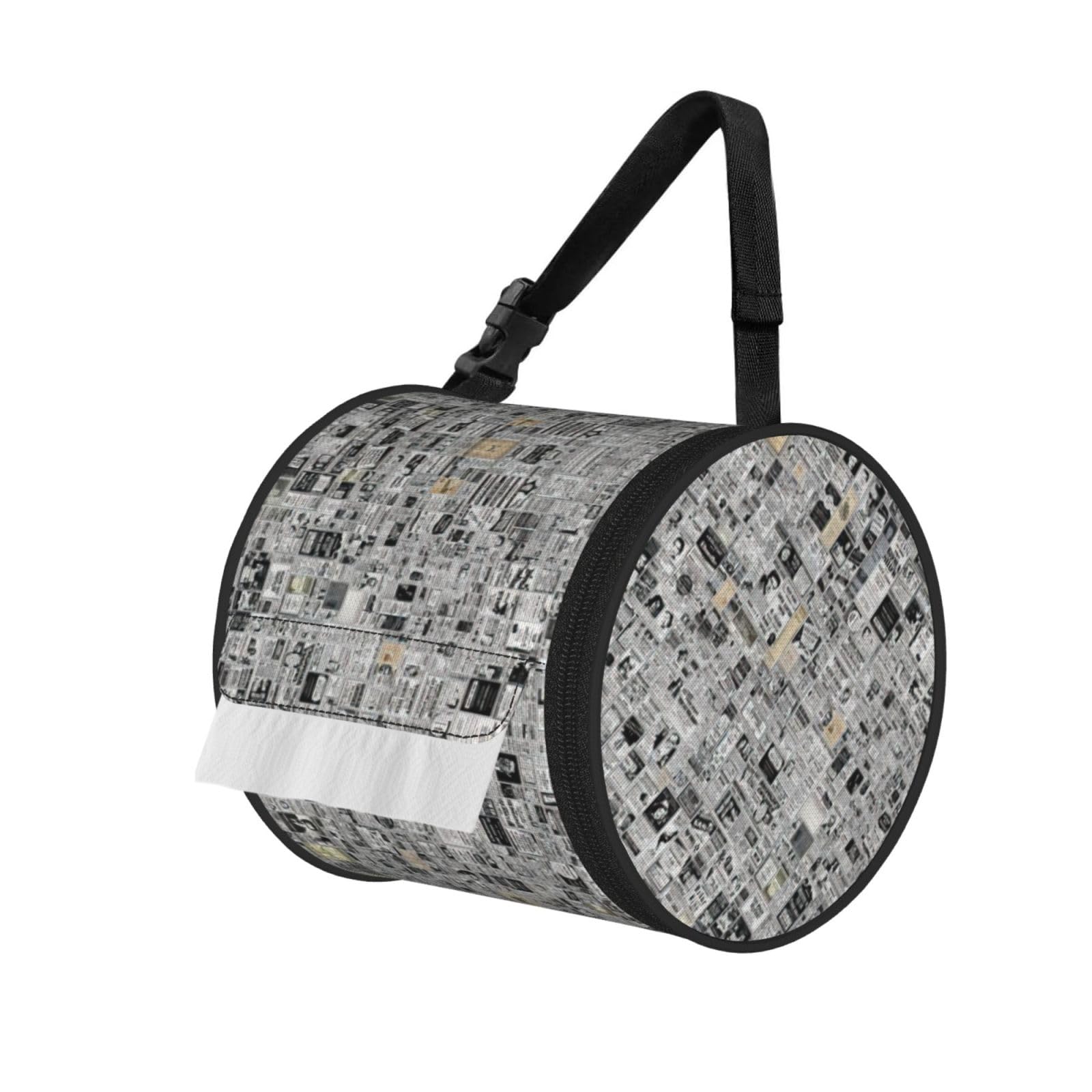 newspaper Printed Hanging Tissue Organizer, Smooth Zipper Oxford Cloth Roll Holder for RV Bathroom Desk