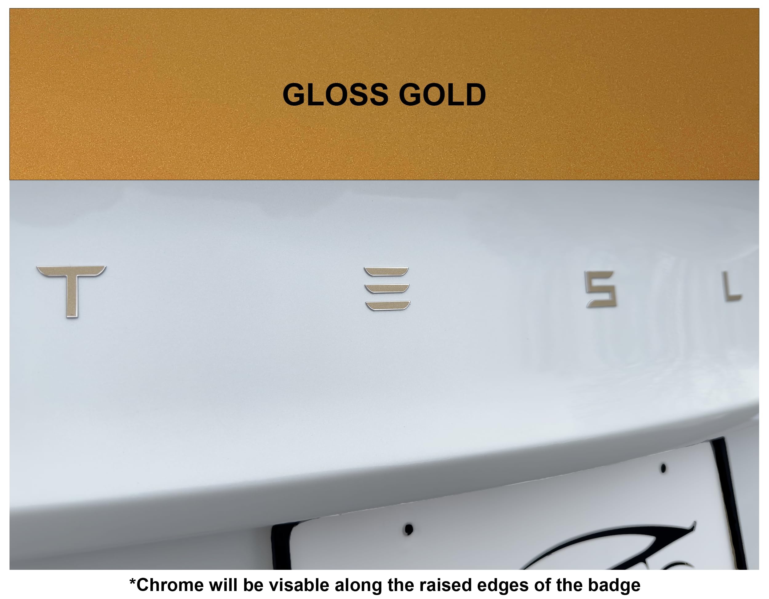 Winylowa owijka z logo do Tesla Model 3 (01/2024 do Current), standardowa owijka, zestaw 2 szt. (błyszczące złoto)