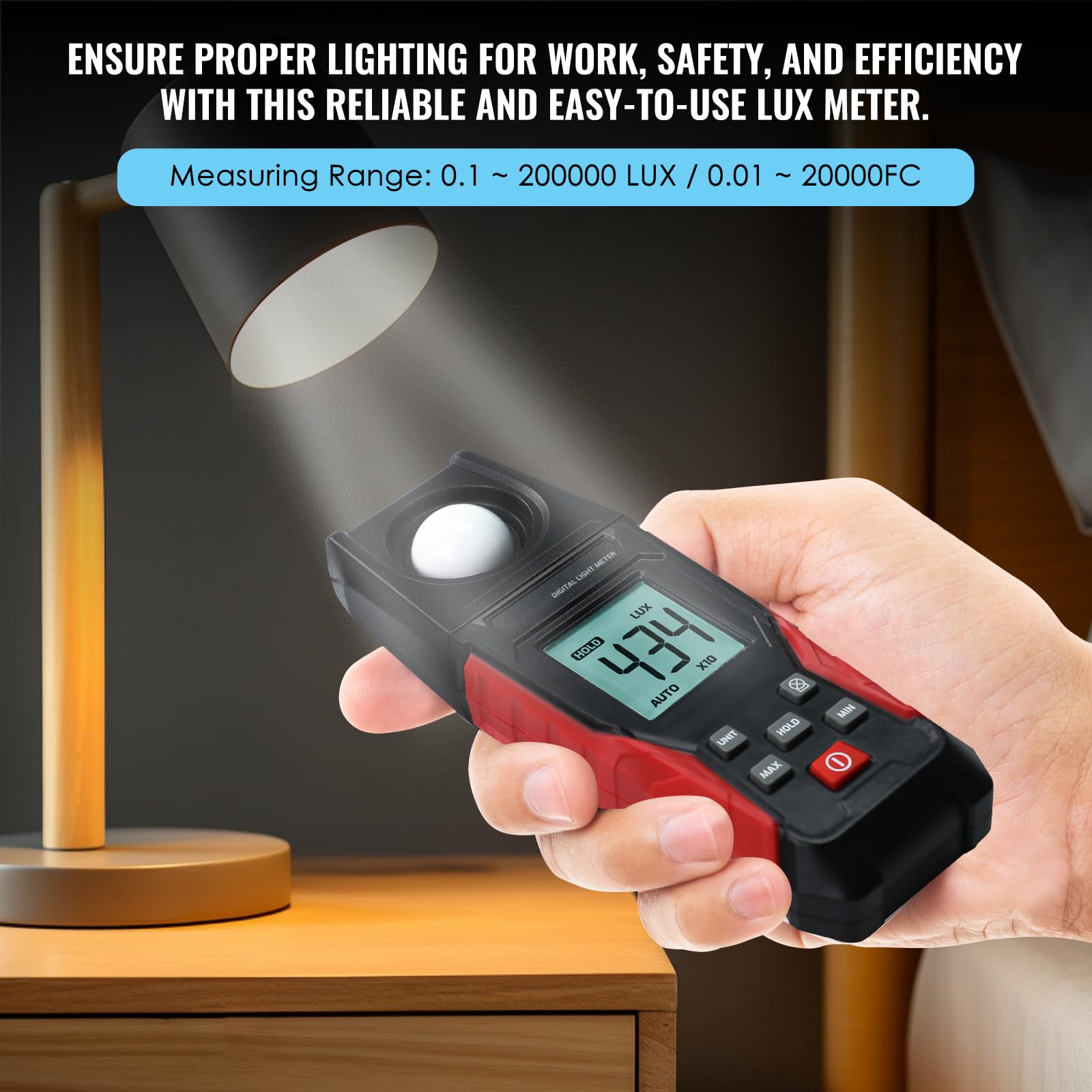 Luxmetro digitale 0,01-200,000 Lux per LED, piante, fotografia, luminanza, candele per piedi, alta precisione, sensore di illuminazione portatile, display LCD, gamma automatica, batteria inclusa
