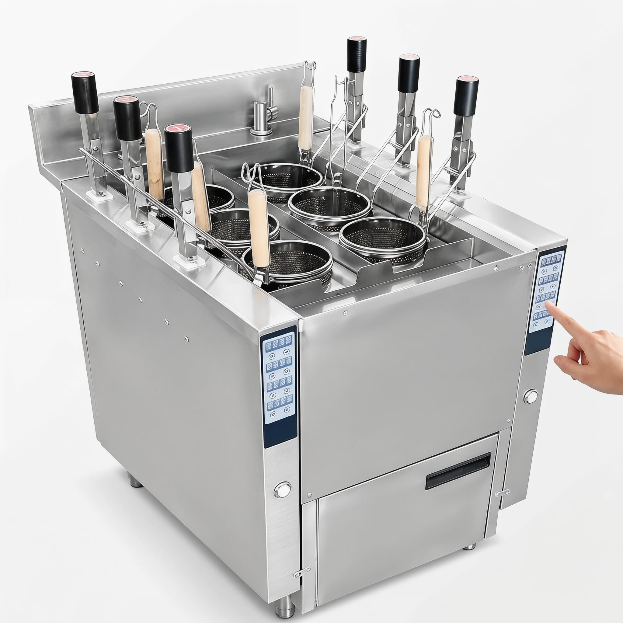 Cuocispa Automatico con 6 Cestelli - Macchina per Ramen E Noodles, Riempimento Automatico Dellacqua, Controllo Termostatico, Ideale per Ristoranti, Food Truck, Attrezzature per Cucine