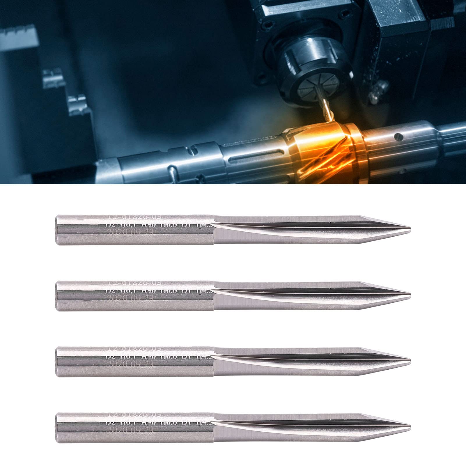 Cocoarm 30-Grad-Schnitzfräser, Wolframstahl, 2 Schneiden, Gerader Schaftfräser, Gravurbit, 4 Mm Schaft, 1,0 Mm Spitze, 45 Länge für CNC-Schnitzarbeiten, Schleifen, Gravieren