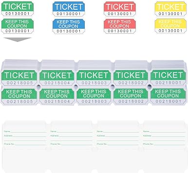 تذاكر DGBDPACK 250 Green Double Raffle، تذاكر سحب 50/50 مناسبة للسحوبات واليانصيب وجوائز الأبواب الخضراء
