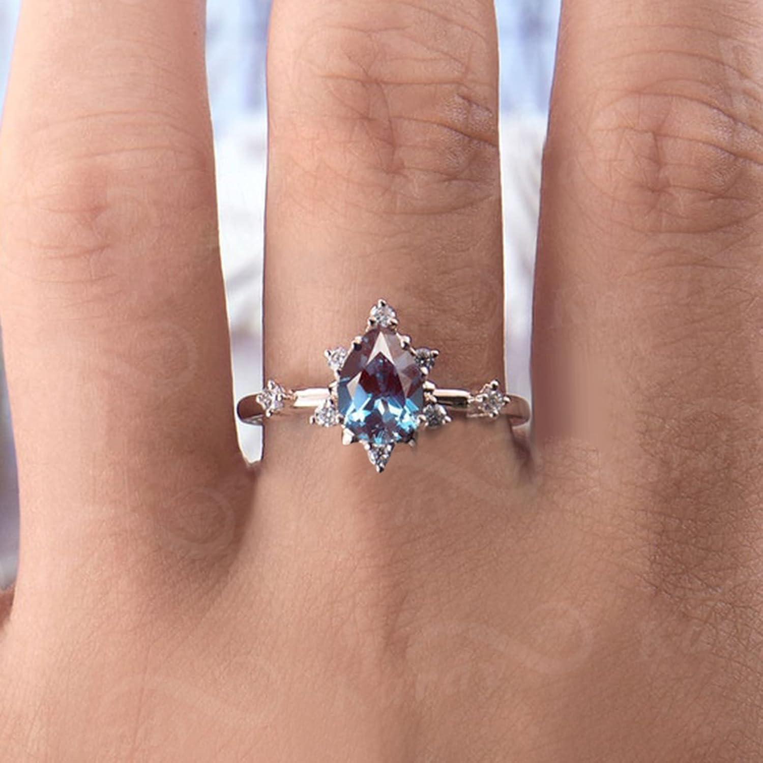 Kardy Alexandrite Moissanite Engagement Rings,Wedding Band for Women,Solid 10K/14K/18K Rose Gold 925 Silver Pear Shaped Ring with Certificate