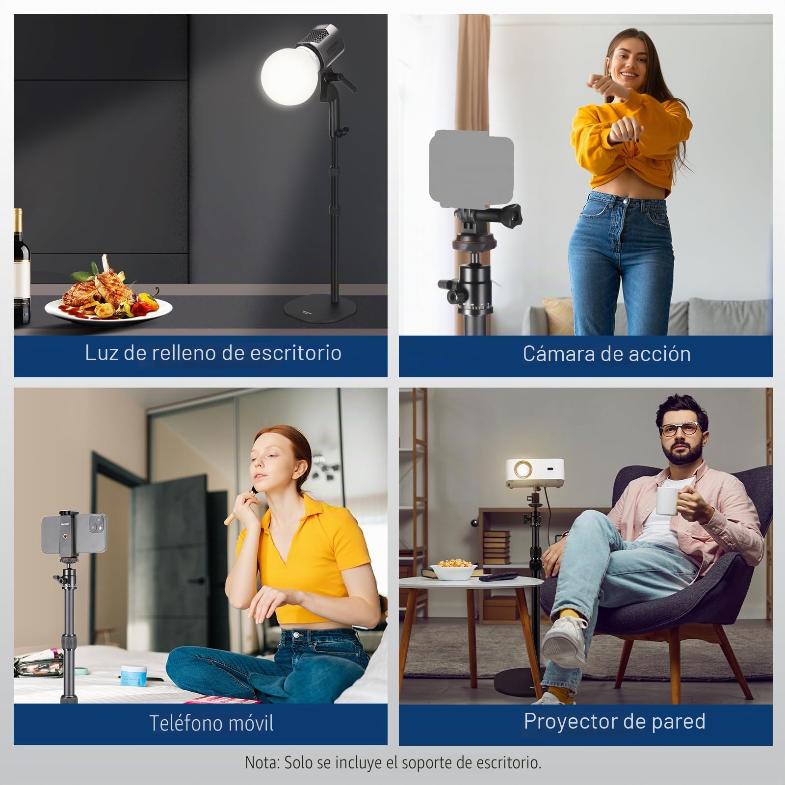 NEEWER Soporte Proyector Mesa con Base,Trípode Escritorio de 40-90cm con Soporte Celular & Montaje Cámara Acción,Montaje Proyector Vídeo Webcam Cabezal Esférico Compatible con XGIMI Nebula MEVO,DS006