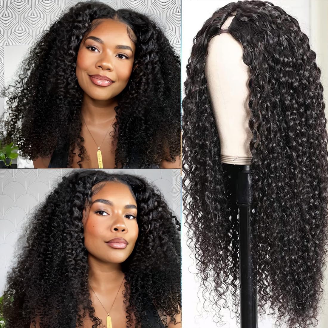 Ainmeys Curly Wave V Part Wigs Brazilian Kinky Curly Human Hair Wigs Black Women V Shape Wigs No Leave Out Lace Front Wigs Upgrade U Part Wigs