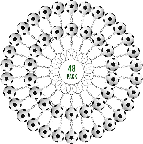 Jexine 48 llaveros de fútbol, pelota de estrés de fútbol, recuerdos de fiesta de fútbol, mini bolas de estrés, colgante para escuela, carnaval,