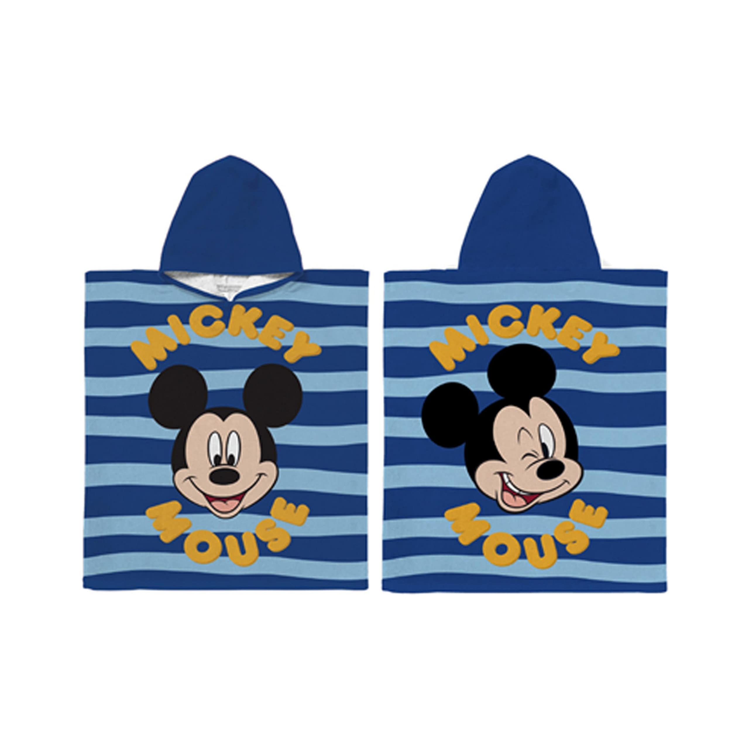 Poncho de toalla con capucha de Mickey para baño y playa azul y blanco de 115x50 cm