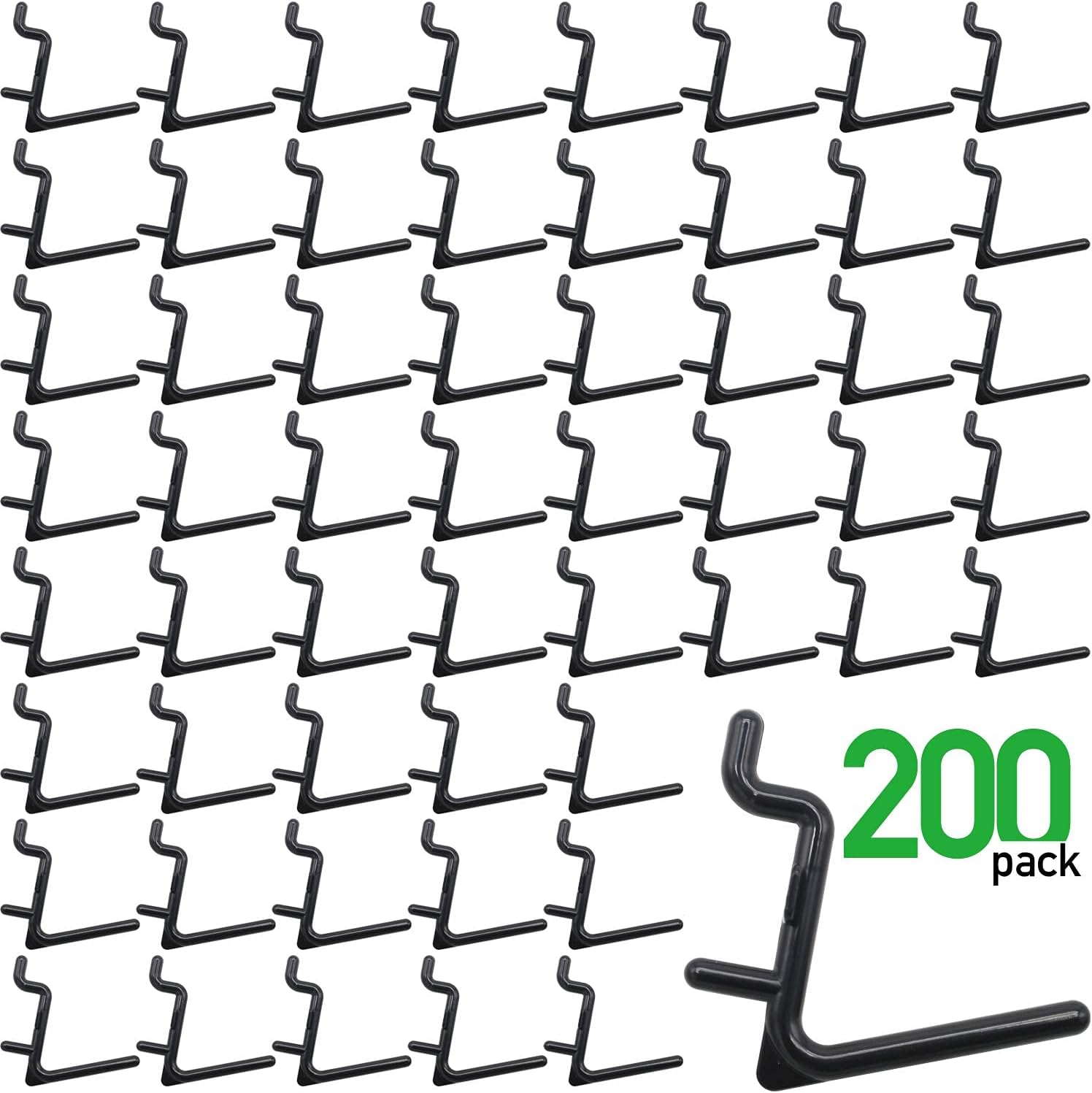 Pegboard Hooks Kit - 200 pk L Style for Peg Board Assortment Tool Organizer Black Peg Hooks Accessories