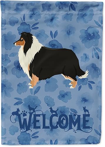 Caroline's Treasures CK6236GF Collie - Bandera de bienvenida para jardín, bandera decorativa para patio exterior, obras de arte de patio, camas de