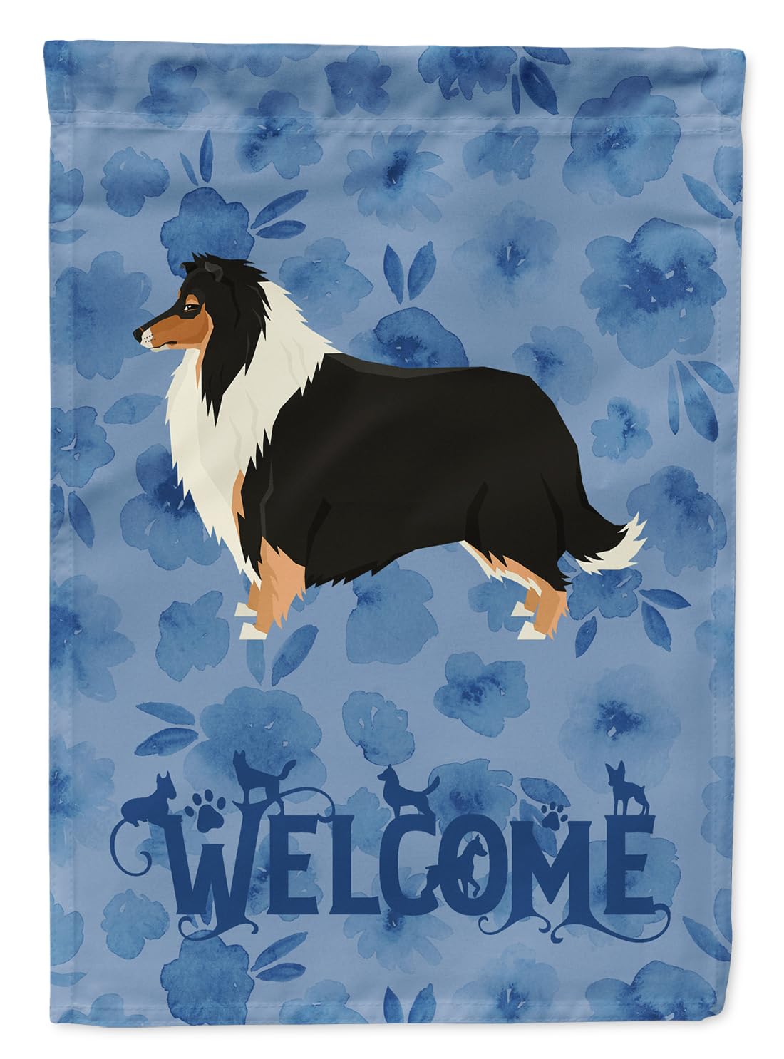Drapeau de bienvenue Collie au jardin pour personnaliser votre entrée pavillonnaire fleurie
