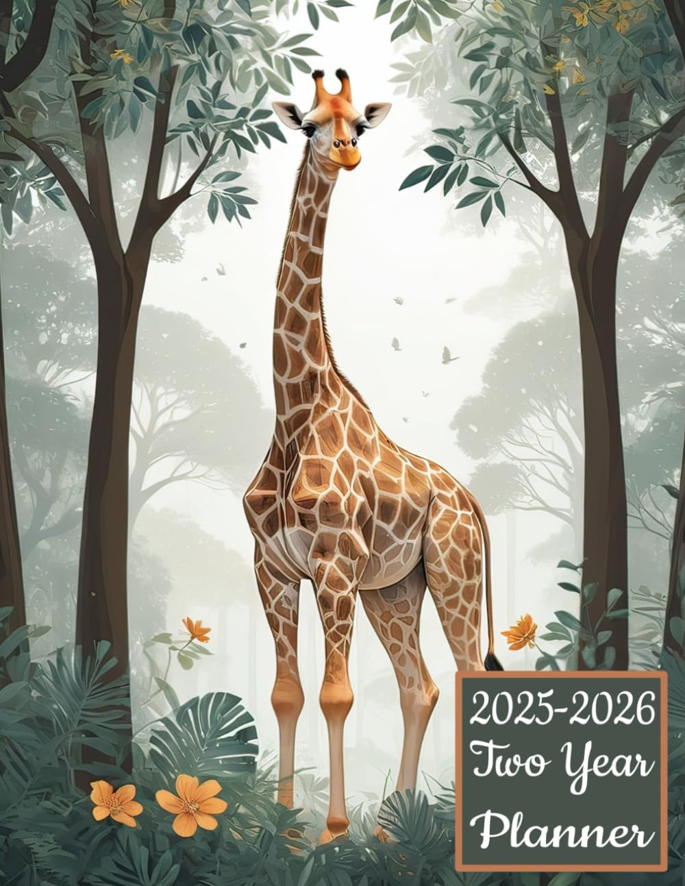 20252026 Two Year Planner Giraffe Animal themed Cover 2 Page Spreads