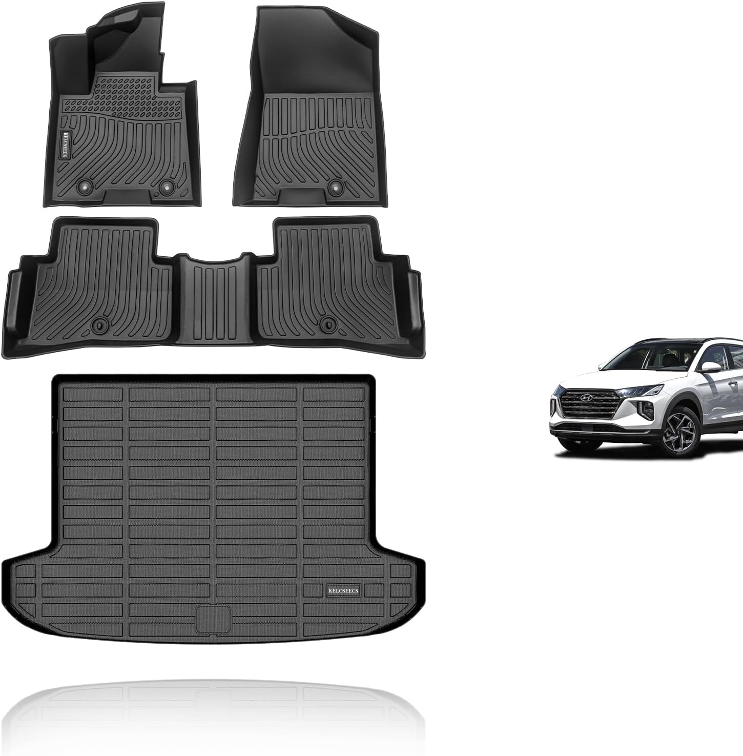 KELCSEECS All Weather Floor Mats& Cargo Liner Full Set Custom for 2021 2020 2019 2018 2017 2016 Hyundai Tucson Car Mats Automotive Cargo Mat Floor Liners Trunk Mat Hyundai Tucson Trunk Liner Black