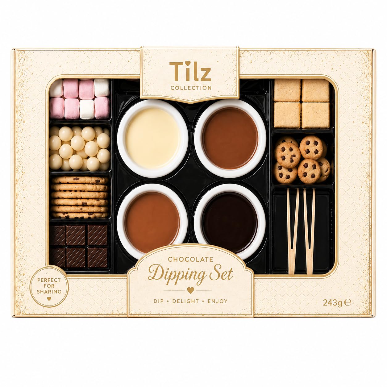Coffret de Ducs de Chocolat – Kit Fondant au de Luxe avec Dips au Chocolat, Guimauves, Biscuits & Fourchettes – Boîte Cadeau Gourmande à Partager pour Soirées, Anniversaires