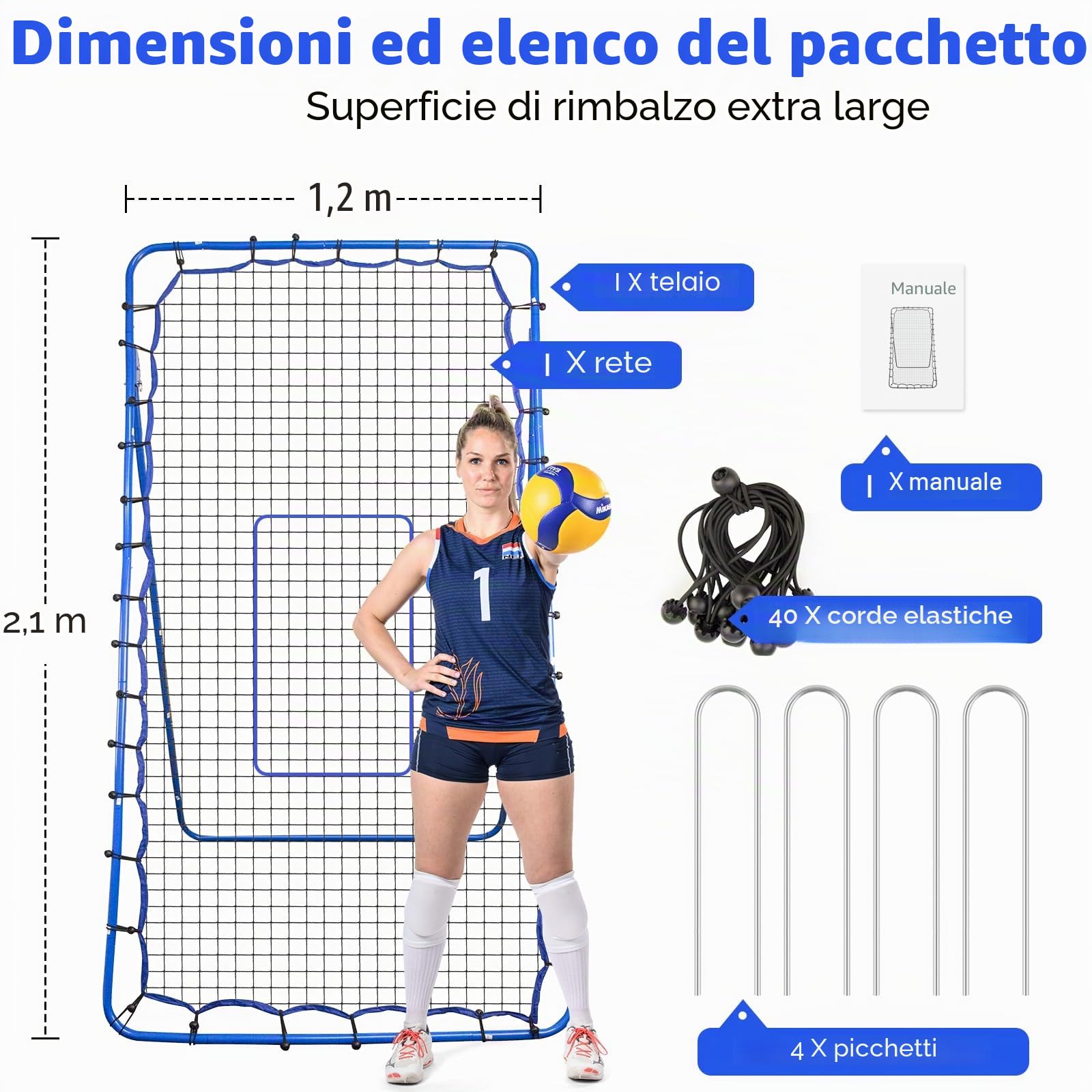 Portatile Rete Pallavolo da Giardino, Porta da Calcio 7×4 Ft, Rimbalzatore Pallavolo Regolabile in Altezza, Allenamento Calcio Accessori, Rete Rimbalzo per Badminton e Tennis