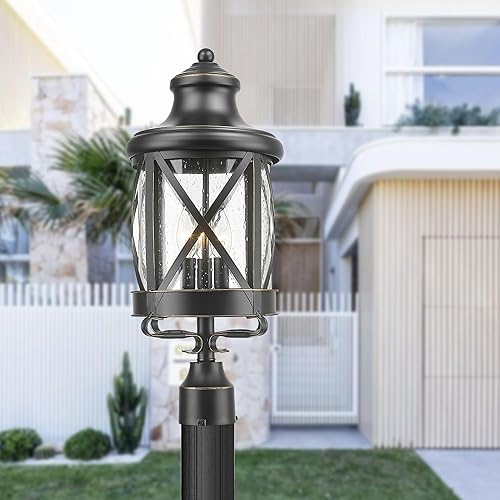Miniatura 7 de ALLGOT Farol de poste de lámpara de granja, lámpara de poste para exteriores, linterna exterior vintage, farol de poste para jardines, patios,