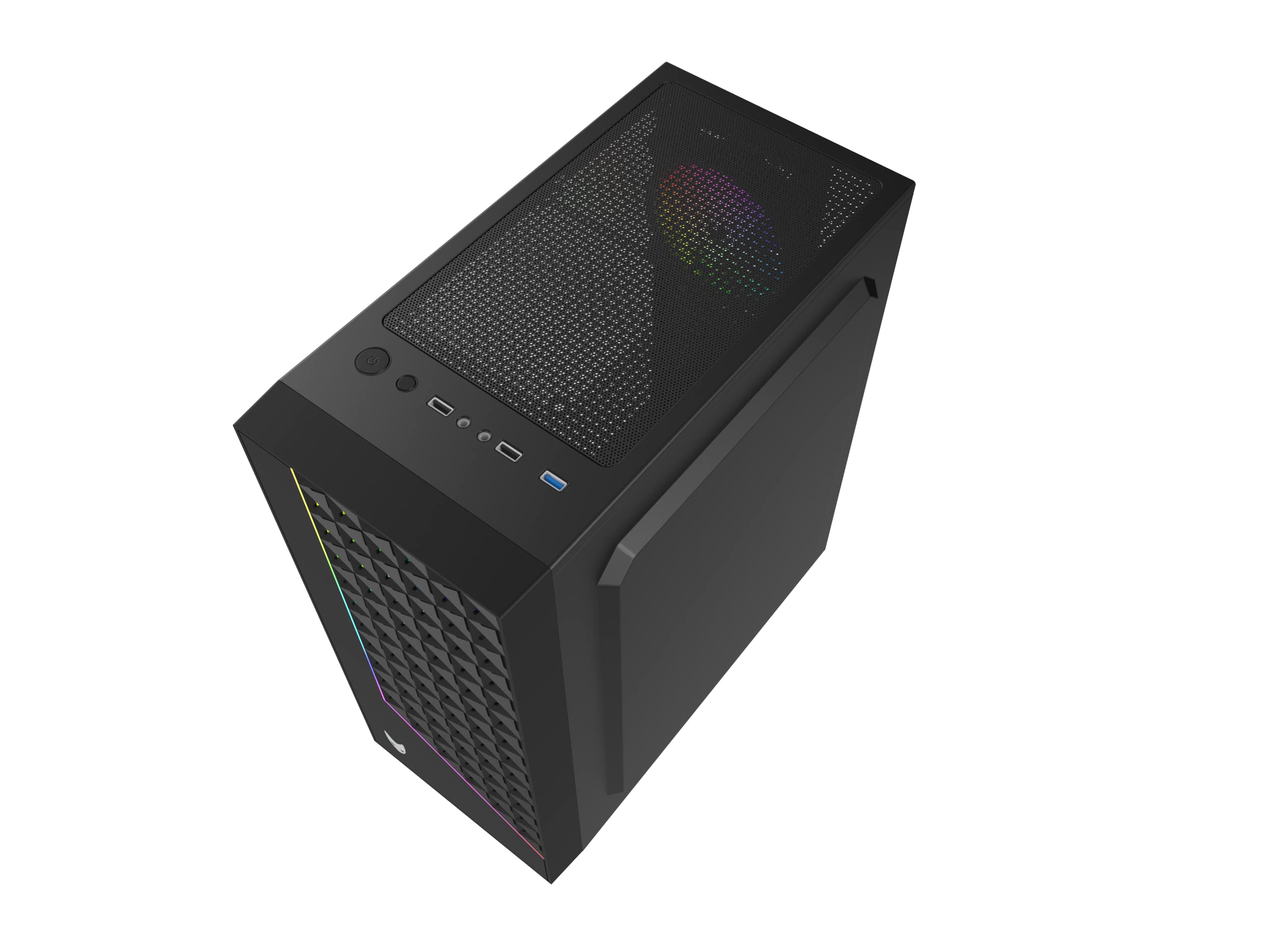 Oversteel - Iridium Boîtier PC Gaming compatible avec les cartes ATX, Micro ATX et ITX, ventilateur A-RGB 120mm, façade en mesh, 2 filtres à poussière, verre latéral trempé, USB 3.0, noir