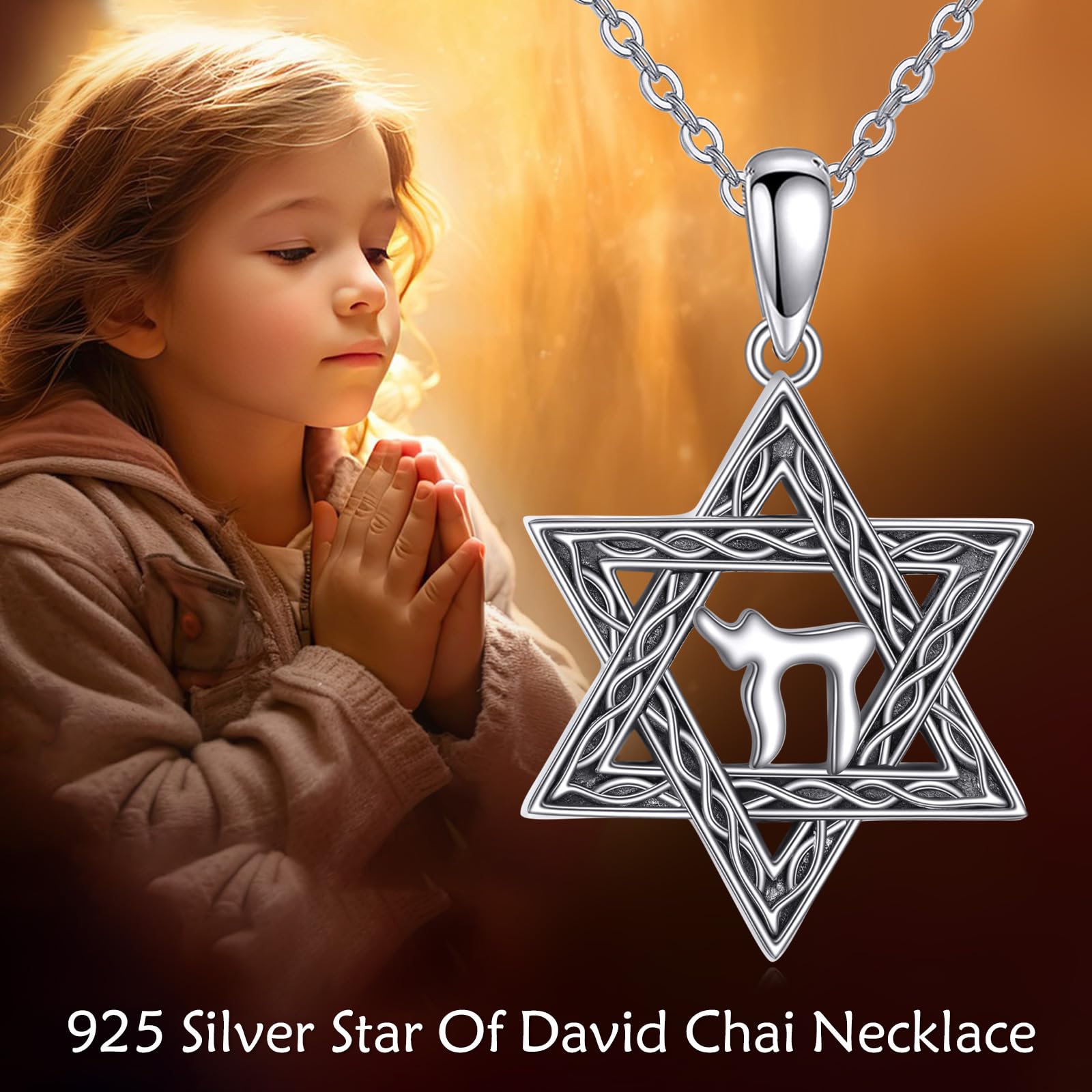 Vadmans Collana con stella di David in argento sterling, chai ebreo, per uomo e donna, Argento sterling, Cristallo