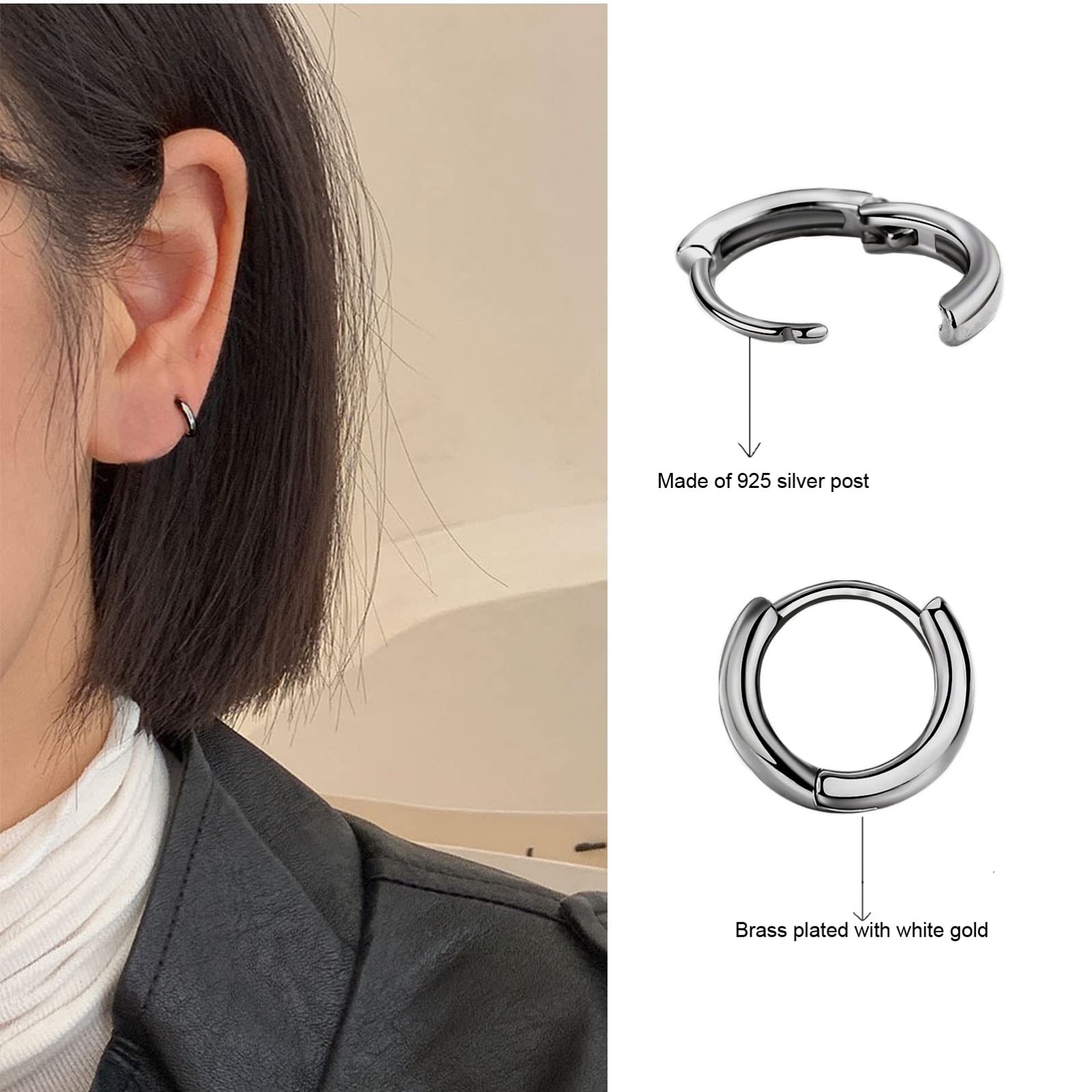 3 Paia Orecchini Cerchio Argento 925 per Donna, Orecchini Cerchio Piccoli Set Orecchini Donna Argento Orecchini Bambina Anallergici 8mm, 10mm, 12mm