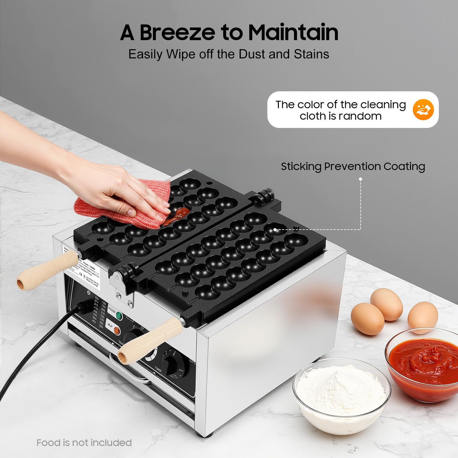 Máquina de gofres profesional de 1500W de acero inoxidable con indicador LED de temperatura ajustable 50-300°C,para la fabricación de panqueques, muffins y gofres